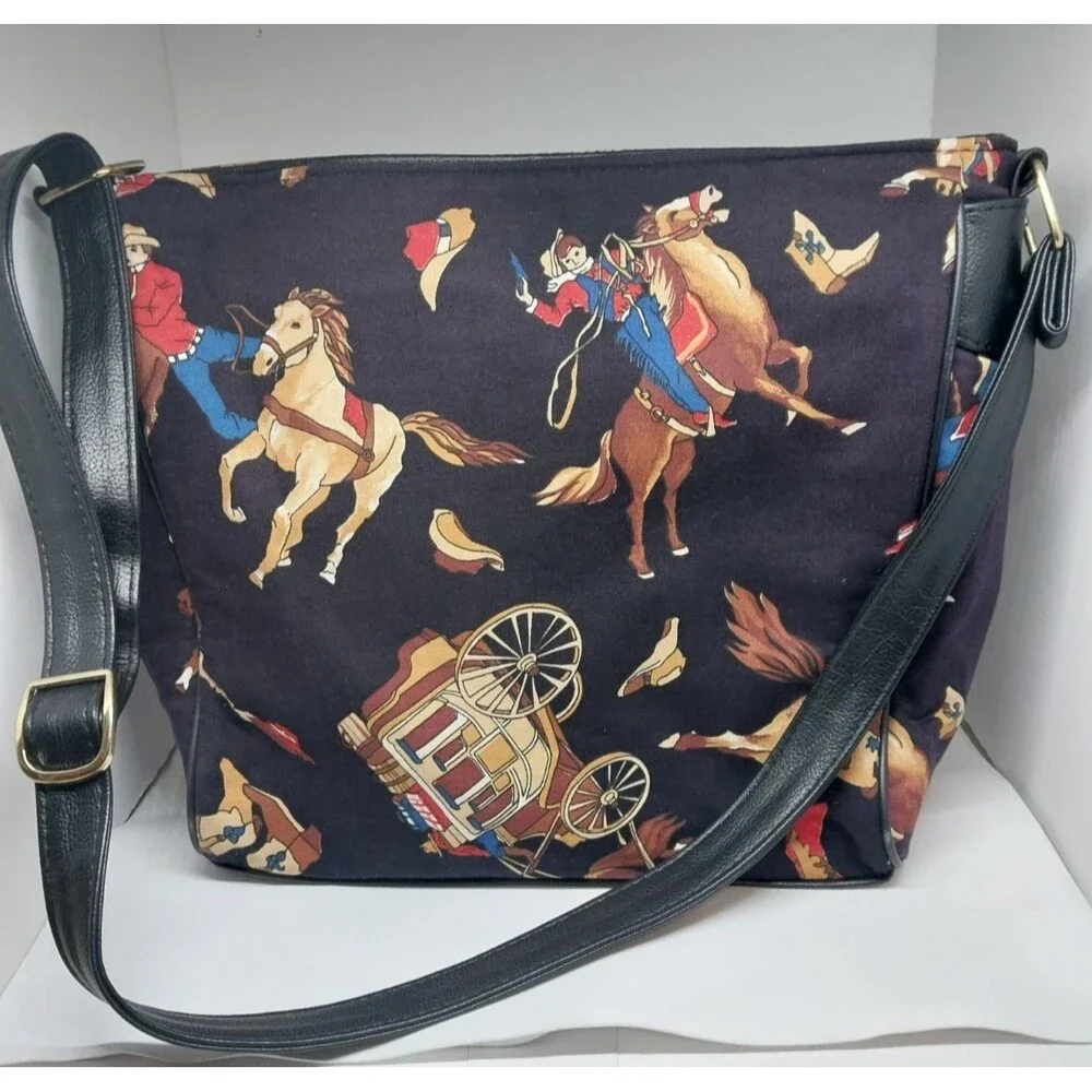 Western Rodeo Cowboy Purse Handbag Horse Lasso Bag Fabric 11x11x4